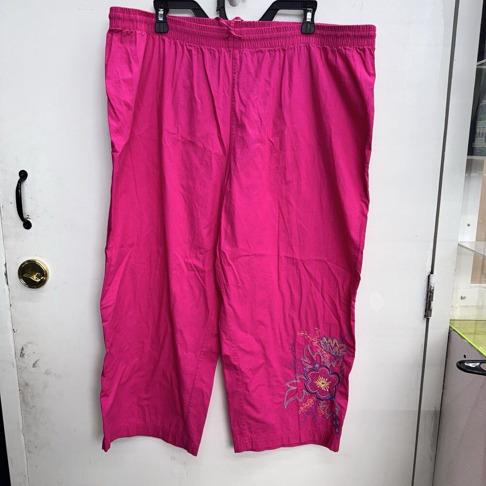 Etonne by Sarah Richards Woman Pink Pants 18-20 2XL Cropped Wide Leg embroidered - Picture 3 of 10